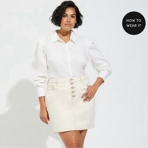 Torrid Mini Cream Denim Button Fly Skirt Size 16